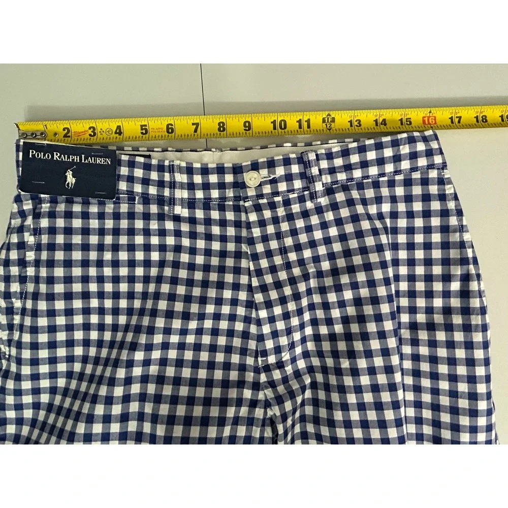 Polo Ralph Lauren Mens Gingham Shorts Navy Blue White Check Cotton Size‎ 33 NEW